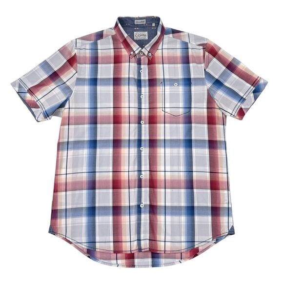 Vintage 7Diamonds Shirt Men’s Size XL Short Sleeve Button Down Plaid Pink Blue - Picture 1 of 10